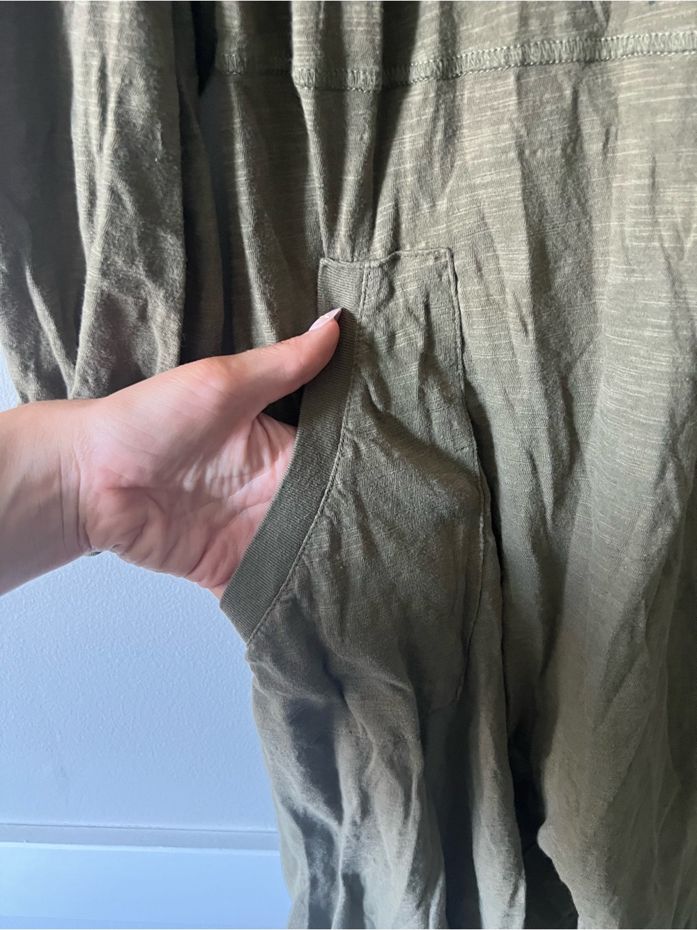 Natural Life Olive Slub Knit Long Sleeve Jumpsuit Romper Pockets Size Small - Picture 4 of 7